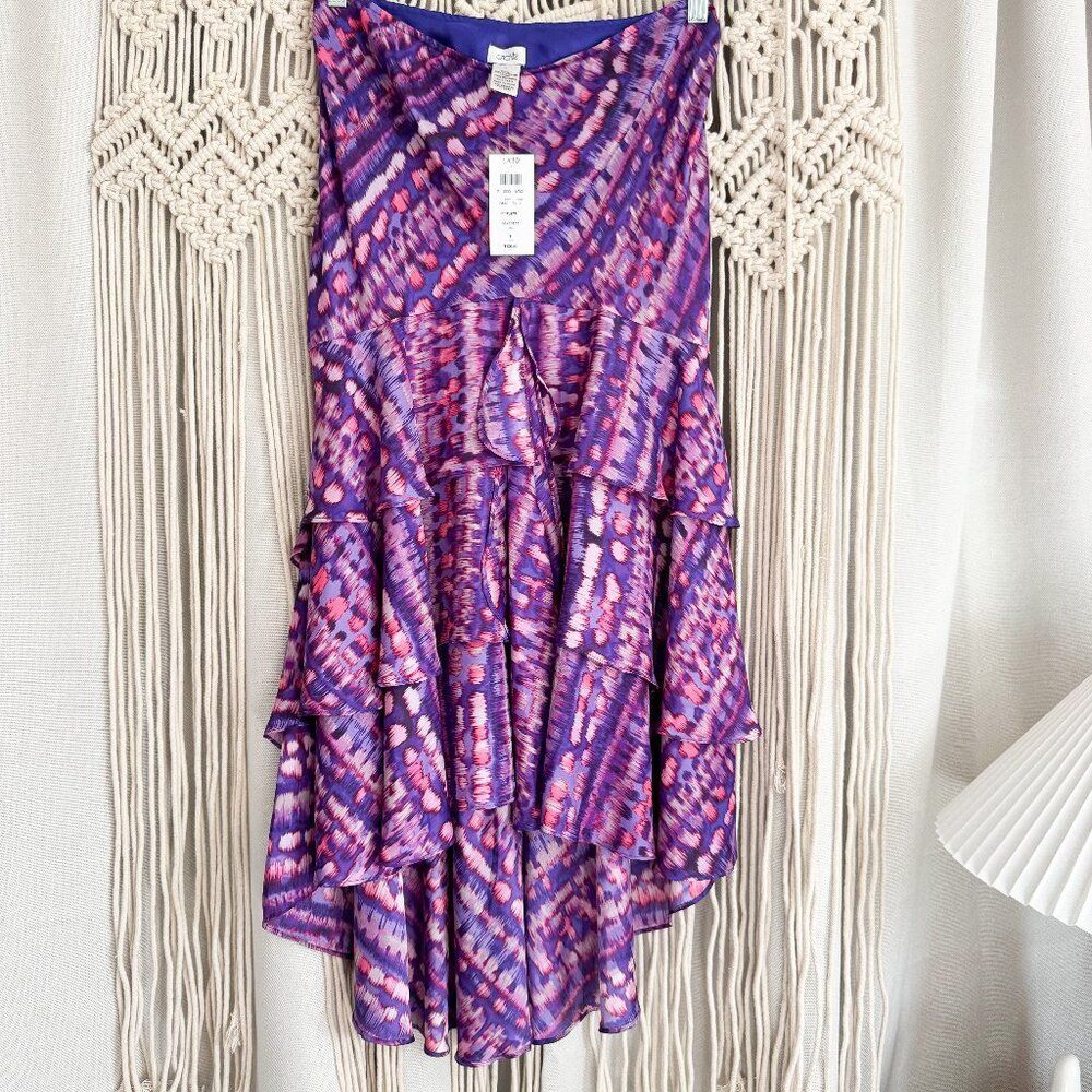 Cache Tiered Purple Print Skirt NWT Women’s Small